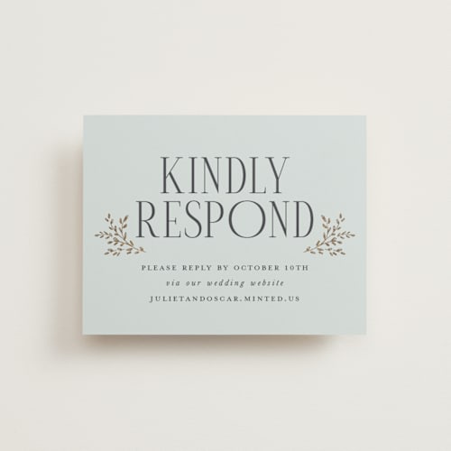 This is a mist rsvp cards with foil pressed by Laura Hankins called enchanted printing on signature in standard