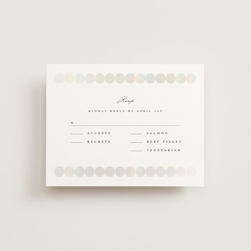This is a silk rsvp cards with foil pressed by mo kelley called pearls printing on signature in standard