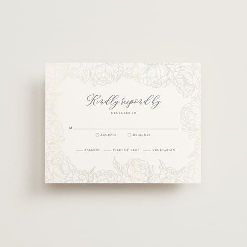 This is a mist rsvp cards with gloss press by Amy Ngo called blooming peonies printing on signature in standard