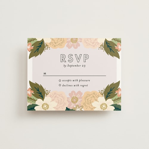 This is a spring blush rsvp postcards by Alethea and Ruth called classic floral printing on signature in postcard