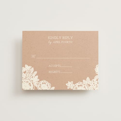 This is a kraft rsvp postcards by Katharine Watson called lace and kraft printing on signature in postcard