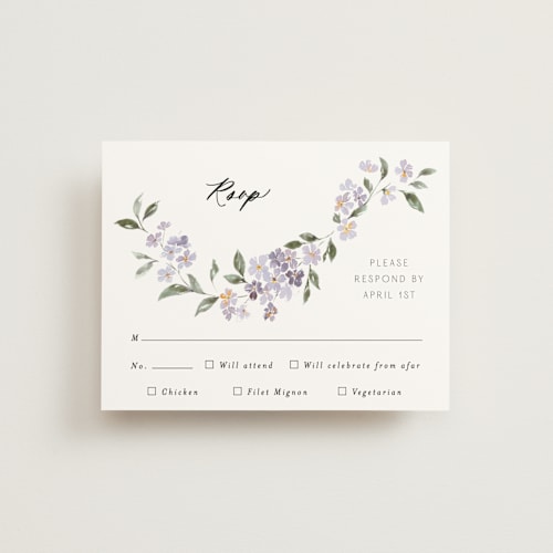 This is a periwinkle rsvp postcards by Itsy Belle Studio called sweeping vine printing on signature in postcard