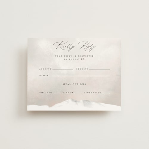 This is a forest rsvp postcards by Petra Kern called montagna printing on signature in postcard