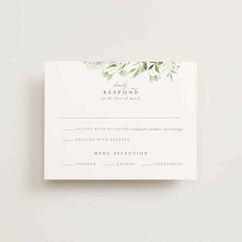 This is a garden rsvp postcards by Leah Bisch called verdure printing on signature in postcard