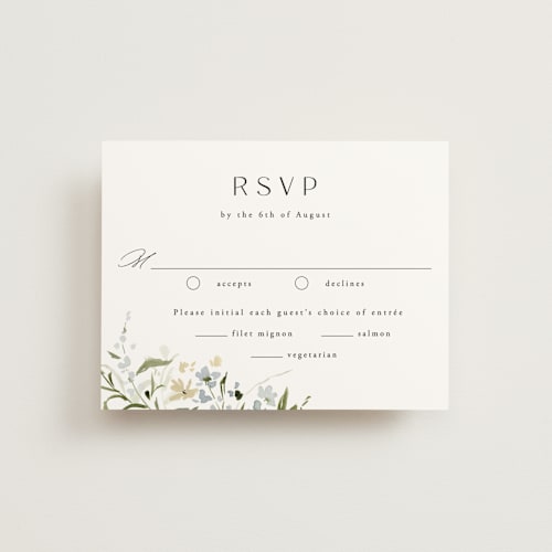 This is a lily rsvp postcards by Everett Paper Goods called fleur printing on signature in postcard
