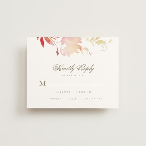 This is a poppy rsvp postcards by Lori Wemple called stately florals printing on signature in postcard