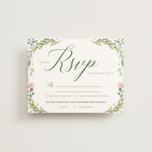 This is a sage rsvp postcards by Kristen Smith called garden glamour printing on signature in postcard
