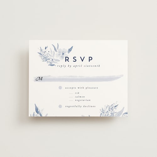 This is a periwinkle rsvp postcards by Qing Ji called poetic watercolor flowers printing on signature in postcard
