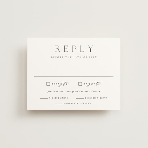 This is a lily rsvp postcards by Hooray Creative called classy type printing on signature in postcard