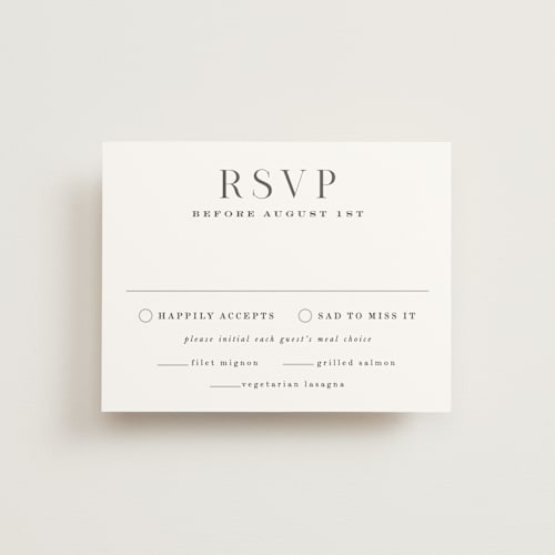 This is a snow rsvp postcards by Hooray Creative called everly printing on signature in postcard
