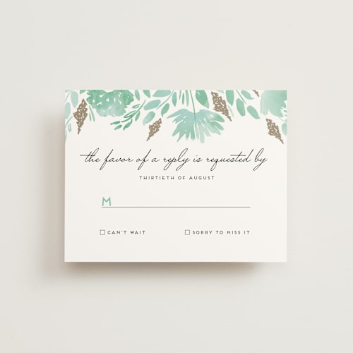 This is a aqua rsvp postcards by Petra Kern called watercolor delight printing on signature in postcard