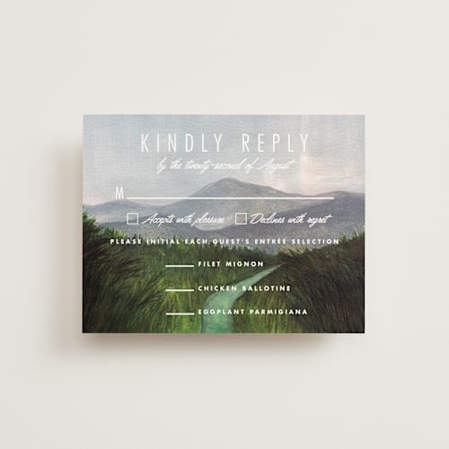 This is a forest rsvp postcards by Elly called adventure begins printing on signature in postcard
