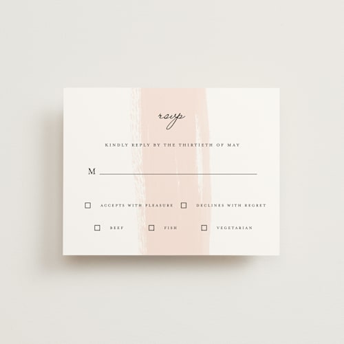 This is a blush rsvp postcards by Angela Marzuki called single swath printing on signature in postcard