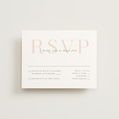 This is a soft peach rsvp postcards by Lea Delaveris called over and over printing on signature in postcard