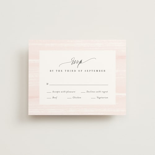 This is a blush rsvp postcards by Kristie Kern called effervescent printing on signature in postcard