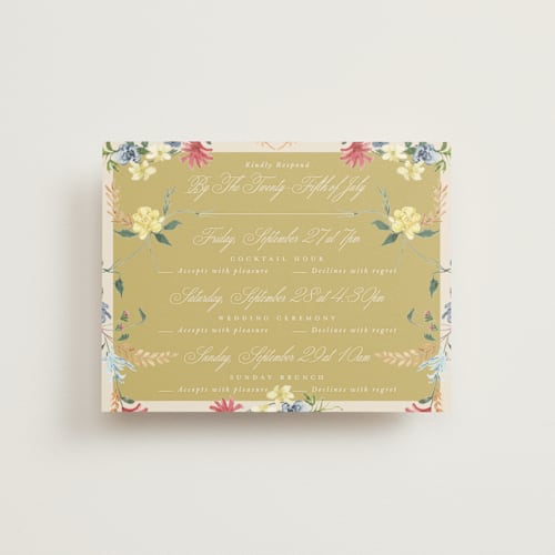 This is a english garden rsvp cards with standard by Phrosné Barwood called whimsey floral printing on signature in standard
