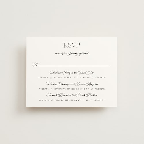 This is a obsidian rsvp cards with standard by Jennifer Postorino called modern romance printing on signature in standard