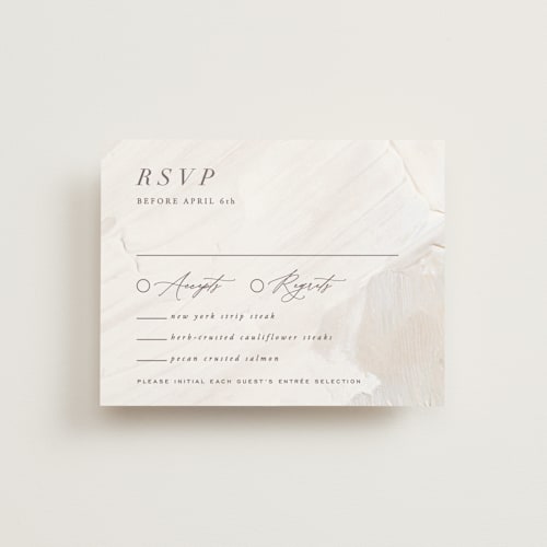 This is a cream rsvp cards with standard by Hooray Creative called neutrality printing on signature in standard