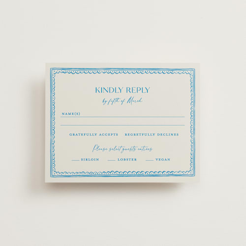 This is a ocean rsvp cards with standard by Pati Cascino called mediterraneo printing on signature in standard