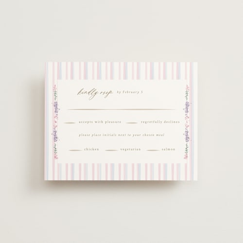 This is a peony rsvp cards with standard by Corinne Malesic called vintage whimsy printing on signature in standard
