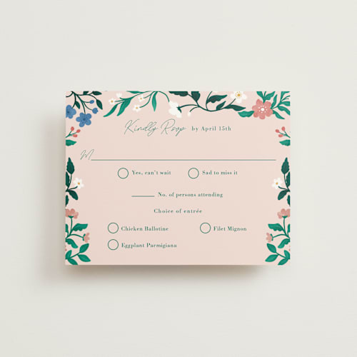 This is a petal rsvp cards with standard by Elly called le jardin printing on signature in standard
