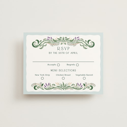 This is a spruce rsvp cards with standard by Paper Sun Studio called sierra printing on signature in standard