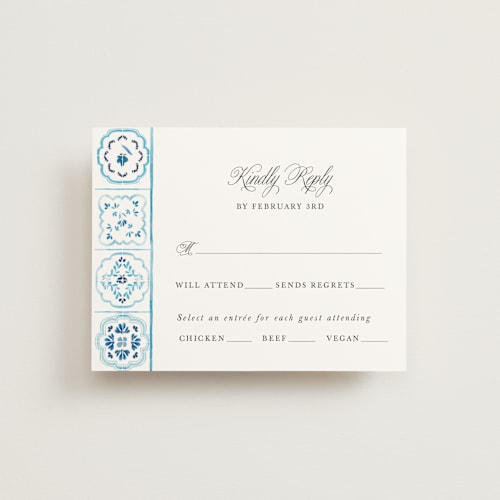 This is a cerulean rsvp cards with standard by Itsy Belle Studio called almafi printing on signature in standard