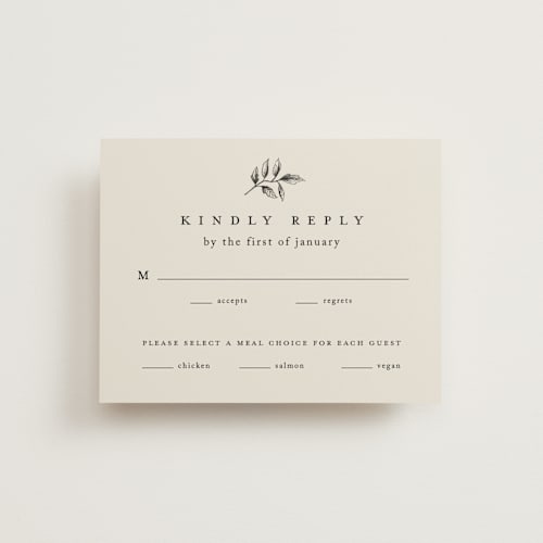 This is a dove rsvp cards with standard by Amy Kross called white oak printing on signature in standard