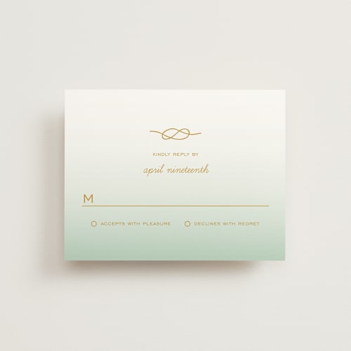 This is a mint rsvp cards with standard by SimpleTe Design called simple knot printing on signature in standard