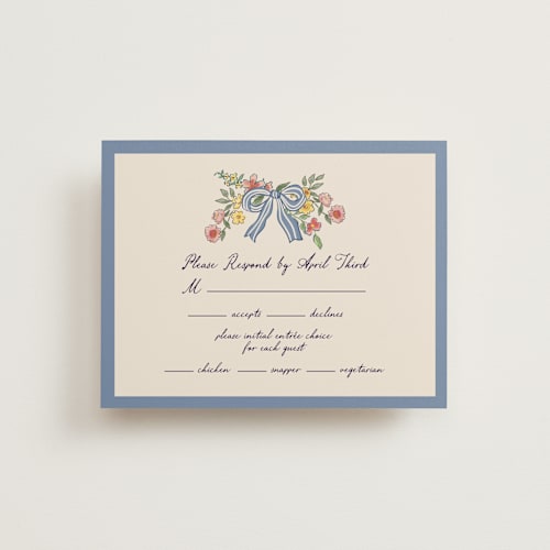 This is a cornflower rsvp cards with standard by Chris Griffith called a wedding in low country printing on signature in standard