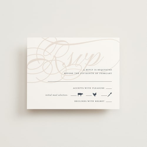 This is a latte rsvp cards with standard by Lauren Chism called fresh monogram printing on signature in standard