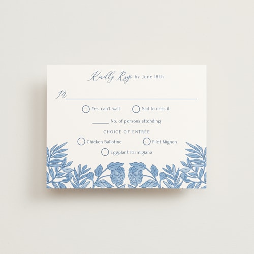 This is a porcelain rsvp cards with standard by Elly called porcelain floral printing on signature in standard