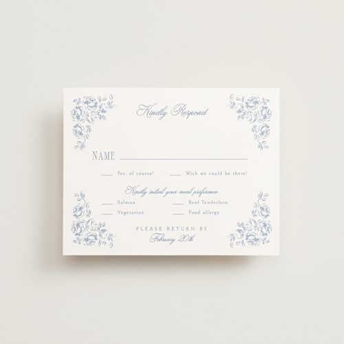 This is a sky rsvp cards with standard by Robert and Stella called constance printing on signature in standard