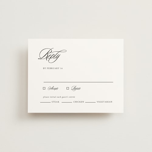 This is a linen rsvp cards with standard by Cindy Reynolds called sophistique printing on signature in standard
