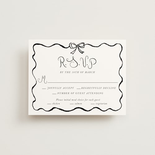 This is a tuxedo rsvp cards with standard by Cass Loh called quirky fun printing on signature in standard