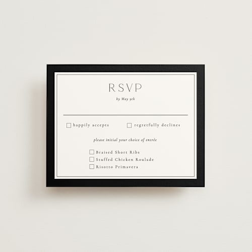 This is a black tie rsvp cards with standard by Susan Moyal called botanical love printing on signature in standard