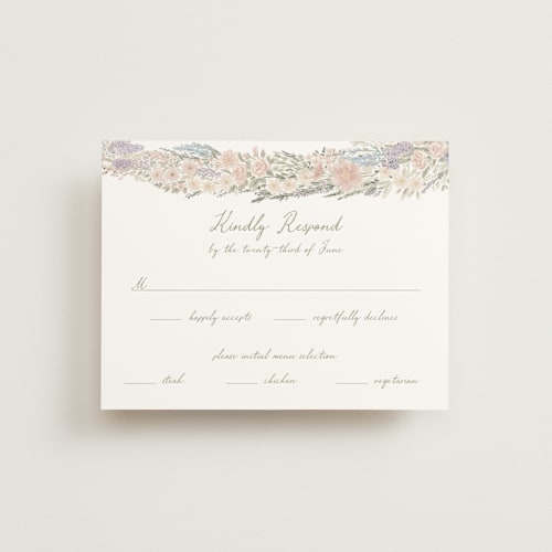 This is a petal rsvp cards with standard by Jenna Holcomb called charlotte printing on signature in standard