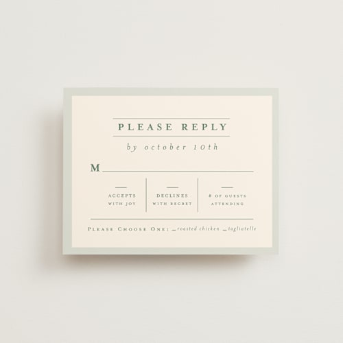This is a pine rsvp cards with standard by Amy Kross called blue ridge printing on signature in standard