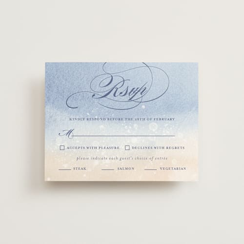 This is a ocean rsvp cards with standard by Rebecca Daublin called beachy printing on signature in standard