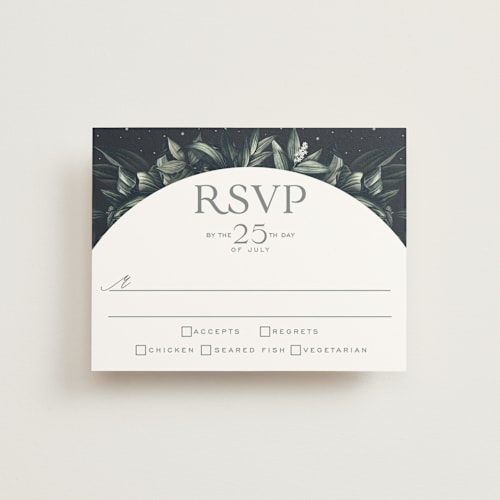 This is a sage rsvp cards with standard by GeekInk Design called vintage botanicals printing on signature in standard