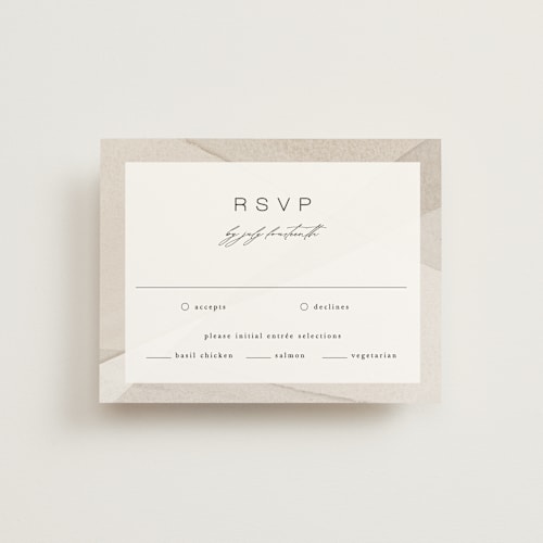 This is a sandstone rsvp cards with standard by Kate Ahn called gossamer printing on signature in standard