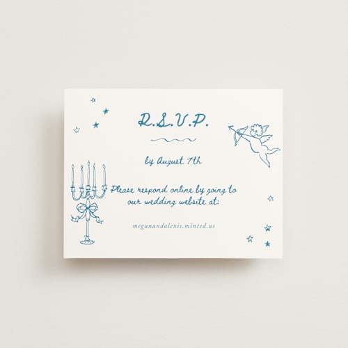 This is a aqua rsvp cards with standard by Cass Loh called simple monogram printing on signature in standard