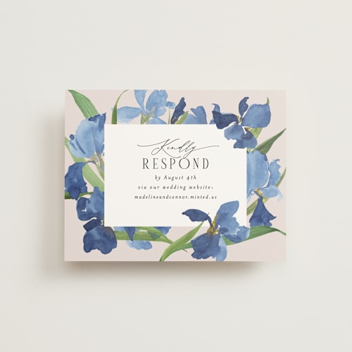 This is a natural rsvp cards with standard by Everett Paper Goods called irises printing on signature in standard