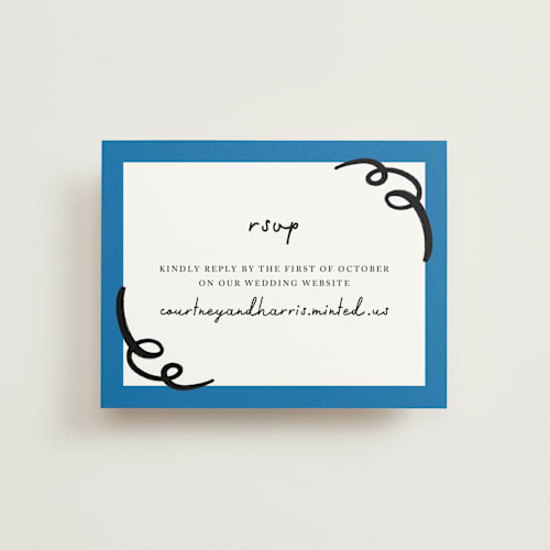 This is a cobalt rsvp cards with standard by mo kelley called swirl frame printing on signature in standard