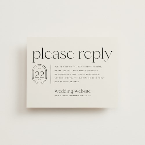 This is a latte rsvp cards with standard by Jackie Crawford called modern monogram printing on signature in standard