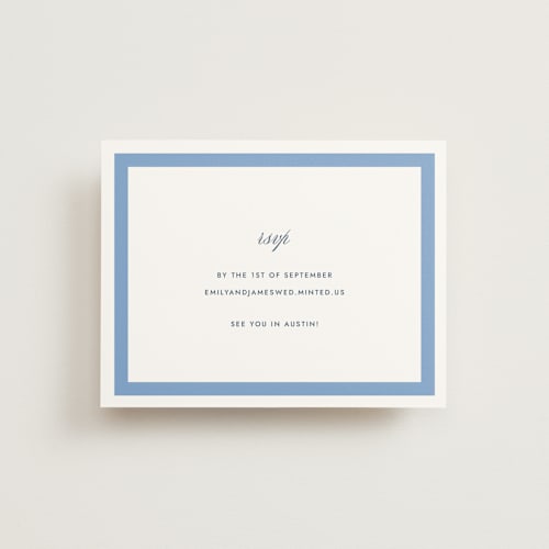 This is a blue bell rsvp cards with standard by Megan Davis called montauk printing on signature in standard