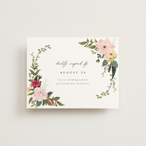 This is a tropical rsvp cards with standard by Susan Moyal called forest flowers printing on signature in standard
