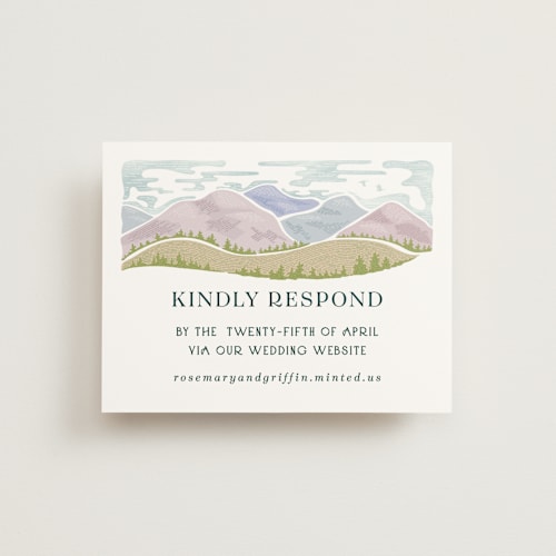 This is a pine rsvp cards with standard by Paper Sun Studio called river valley printing on signature in standard