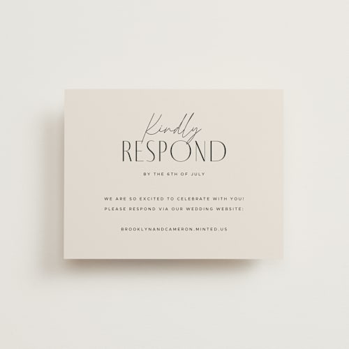 This is a linen rsvp cards with standard by Kelly Schmidt called arabilla overlap printing on signature in standard