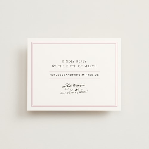 This is a peony rsvp cards with standard by Megan Davis called nola printing on signature in standard